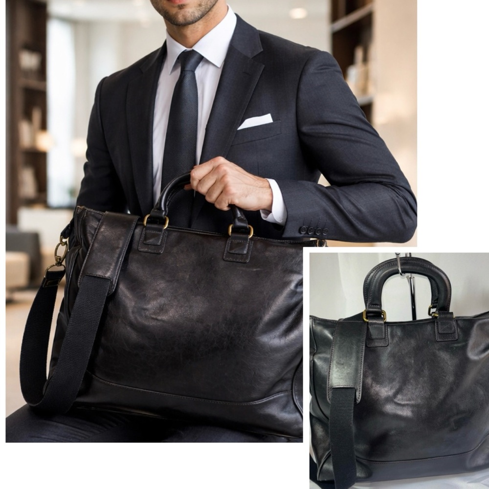 BOSCA est 1911 Elegant Black Leather Men's Laptop Bag Quiet Luxury Soft